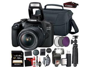 Canon EOS 2000D (Rebel t7) DSLR Camera and EF-S 18-55 mm f/3.5-5.6 IS III Lens + 64GB Memory Card + Camera Bag + Cleaning Kit + Table Tripod + Flash + Filters + Battery + Camera Strap Canon EOS 2000D (Rebel t7) DSLR Camera and EF-S 18-55 mm f/3.5-5.6 IS III Lens + 64GB Memory Card + Camera Bag + Cleaning Kit + Table Tripod + Flash + Filters + Battery + Camera Strap