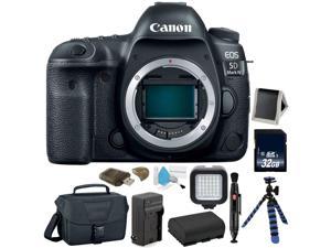 Canon EOS 5D Mark IV Full Frame Digital SLR Camera Body - Bundle with Spare Battery + Tripod + LED Light + 32 GB Memory Card + More