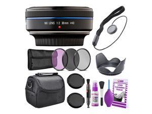 Samsung 30mm f/2.0 Pancake Lens (Black) NX Mount + Warranty + Cleaning Kit + Case + Hood + Accessories Bundle Samsung 30mm f/2.0 Pancake Lens (Black) NX Mount + Warranty + Cleaning Kit + Case + Hood + Accessories Bundle