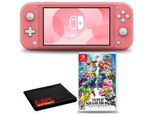 Nintendo Switch Lite Coral Bundle with Super Smash Bros and 6Ave Cleaning Kit