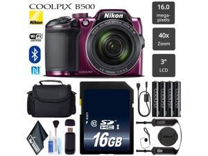 Nikon COOLPIX B500 Digital Camera Plum 16MP 40x Optical Zoom with Builtin NFC WiFi  Bluetooth  Card Reader  Camera Case  Intl Model
