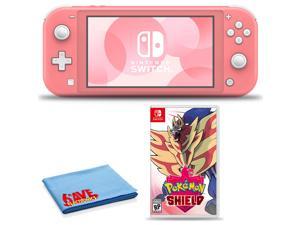 Nintendo Switch Lite Coral Bundle with 6Ave Cleaning Cloth and Pokemon Shield