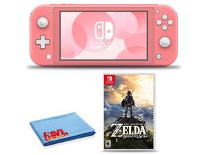 Nintendo Switch Lite Coral Bundle with 6Ave Cleaning Cloth and The Legend of Zelda Breath of the Wild