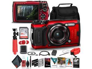 Olympus Tough TG-6 Waterproof Camera (Red) - Adventure Bundle - With 2 Extra Batteries + Float Strap + Sandisk 64GB Ultra Memory Card + Padded Case + Flex Tripod + Photo Software Suite + More