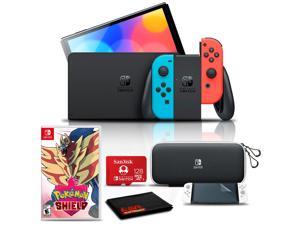 Nintendo Switch OLED Neon BlueRed with Pokemon Shield 128GB Card and More