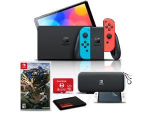 Nintendo Switch OLED Neon Blue/Red with Monster Hunter Rise, 128GB SD, and More