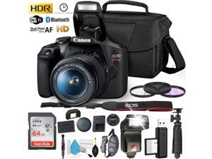 Canon Rebel T7 DSLR Camera with 1855mm DC III Lens and 64GB Ultra Speed Memory Card Case Cleaning Kit Flash Bundle