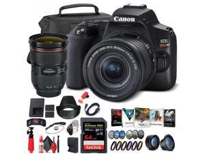 Canon EOS Rebel SL3 DSLR Camera with 18-55mm Lens (Black) Bundle with 2x64GB Memory Card + Battery for CanonLPE17 + LCD Screen Protectors +Wide Angle Lens + 2x Telephoto Lens +Tripod and MORE