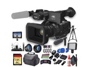 Panasonic AGUX180 4K Professional Camcorder AGUX180PJ8 With Tripod Padded Case LED Light 64GB Memory Card Tripod External 4K Monitor Sony ECMVG1 and Much More Professional Bundle