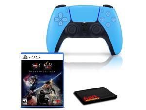PlayStation 5 DualSense Wireless Controller (Starlight Blue) with The Nioh Collection and 6Ave Cleaning Cloth