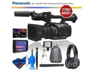 Panasonic AG-UX180 4K Premium Professional Camcorder + Backpack + Tripod + LED Light + 7" Monitor + Headphones + Mic + Editing Software + Cleanig Kit + Extended Warranty