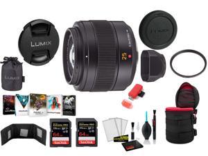 Panasonic Leica DG Summilux 25mm f/1.4 II ASPH. Lens with 2x 64 Memory Cards and More (International Model)