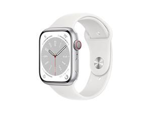 Apple Watch Series 8 [GPS + Cellular 45mm] Smart Watch w/ Silver Aluminum Case with White Sport Band - M/L.