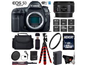 Canon EOS 5D Mark IV DSLR Camera with 50mm f/1.8 STM Lens + Wrist Strap + Wireless Remote + UV Protection Filter + Case + Tripod + Card Reader - Intl Model