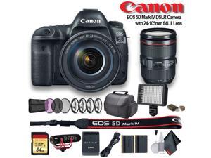 Canon EOS 5D Mark IV DSLR Camera with 24105mm f4L II Lens Intl Model 1483C010 W Bag Extra Battery LED Light Mic Filters and More  Advanced Bundle