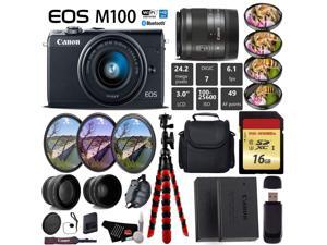 Canon EOS M100 Mirrorless Digital Camera (Black) with 15-45mm Lens + UV FLD CPL Filter Kit + 4 PC Macro Kit + Wide Angle & Telephoto Lens + Camera Case + Tripod + Card Reader - International Version Canon EOS M100 Mirrorless Digital Camera (Black) with 15-45mm Lens + UV FLD CPL Filter Kit + 4 PC Macro Kit + Wide Angle & Telephoto Lens + Camera Case + Tripod + Card Reader - International Version