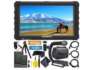 Lilliput A7S Full HD 7 Inch IPS Video Camera Field Monitor with 4K Support (Black Case) HDMI Ports Essentials Bundle with Stabilizing Handle, Tripod, HDMI Cables, Carrying Case, and Cleaning Kit