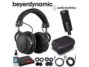 Beyerdynamic DT 1990 Pro 250 Ohm Open-Back Studio Headphones with Audio-Technica AT2020 Cardioid Condenser Microphone and Cleaning Kit