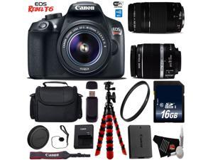 Canon EOS Rebel T6 DSLR Camera with 1855mm IS II Lens  75300mm III Lens  Flexible Tripod  UV Protection Filter  Professional Case  Card Reader  Bundle Intl Model