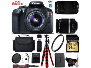 Canon EOS Rebel T6 DSLR Camera with 1855mm IS II Lens  75300mm III Lens  Flexible Tripod  Professional Case  UV Protection Filter  Card Reader  Bundle Intl Model