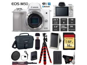 Canon EOS M50 Mirrorless Digital Camera (White, Body Only) + 16GB Class 10 Memory Card + Canon Camera Case + Flexible Tripod + Memory Card Wallet + Cap Keeper + Card Reader - International Version Canon EOS M50 Mirrorless Digital Camera (White, Body Only) + 16GB Class 10 Memory Card + Canon Camera Case + Flexible Tripod + Memory Card Wallet + Cap Keeper + Card Reader - International Version