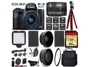 Canon EOS M50 Mirrorless Digital Camera with 15-45mm Lens + LED + UV FLD CPL Filter Kit + Wide Angle & Telephoto Lens + Camera Case + Tripod + Card Reader - International Version Canon EOS M50 Mirrorless Digital Camera with 15-45mm Lens + LED + UV FLD CPL Filter Kit + Wide Angle & Telephoto Lens + Camera Case + Tripod + Card Reader - International Version