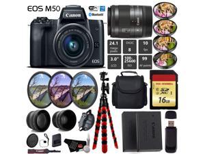 Canon EOS M50 Mirrorless Digital Camera with 15-45mm Lens + UV FLD CPL Filter Kit + 4 PC Macro Kit + Wide Angle & Telephoto Lens + Camera Case + Tripod + Card Reader - International Version Canon EOS M50 Mirrorless Digital Camera with 15-45mm Lens + UV FLD CPL Filter Kit + 4 PC Macro Kit + Wide Angle & Telephoto Lens + Camera Case + Tripod + Card Reader - International Version