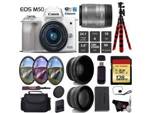 Canon EOS M50 Mirrorless Digital Camera (White) with 15-45mm Lens + UV FLD CPL Filter Kit + Wide Angle & Telephoto Lens + Camera Case + Tripod + Card Reader - International Version Canon EOS M50 Mirrorless Digital Camera (White) with 15-45mm Lens + UV FLD CPL Filter Kit + Wide Angle & Telephoto Lens + Camera Case + Tripod + Card Reader - International Version