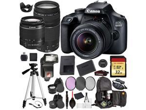 Canon EOS Rebel 4000D Digital SLR Camera with EF-S 18-55mm + EF 75-300mm (Black) Pro Accessory Bundle Package Deal Inclu