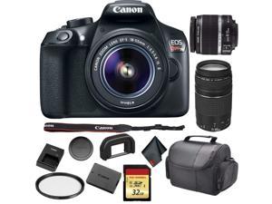Refurbished Canon EOS Rebel T6 DSLR Camera with 1855mm Lens 1159C003 Bundle with Canon EF 75300mm f456 III Lens  32GB Memory C