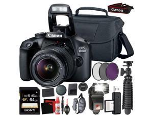 Canon EOS 4000D DSLR Camera and EF-S 18-55 mm f/3.5-5.6 IS III Lens + 64GB Memory Card + Camera Bag + Cleaning Kit + Table Tripod + Flash + Filters + Battery + Camera Strap