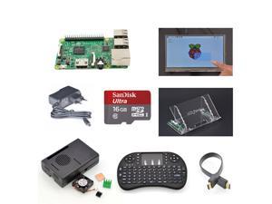Raspberry Pi 3 Model B+7" Touch Screen+Mount+HDMICable+Keyboard+Case+Fan+Heatsinks+EU Power+16 GB SD Card
