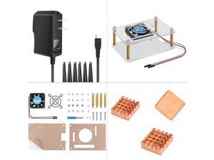Raspberry Pi 3 Case Acrylic Protective Cover & Cooling Fan & Micro USB Power Supply 5V 2.5A With 3PCS Copper Heatsink 4 in 1 Professional Kit for Raspberry Pi