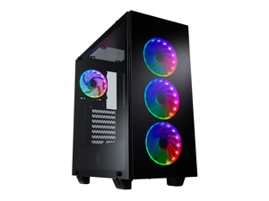 FSP ATX Mid Tower PC Computer Gaming Case with 3 Translucent Tempered Glass Panels and 4 ARGB Fans (CMT510 Plus)