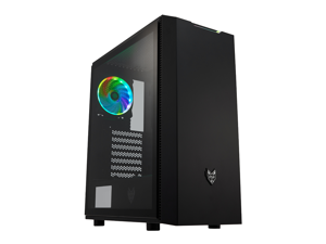FSP ATX Mid Tower PC Gaming Case with a Translucent Tempered Glass Side Panel and 1 ARGB Fan  Light Bar CMT350