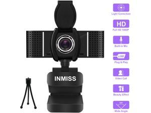 1080p HD Fixed Focus Webcam, USB Camera with Microphone Free Cover Slide, Mini Plug and Play Video Calling Computer Camera, Built-in Mic, Flexible Rotatable Clip(The Tripod not included)