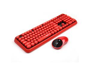 Wireless Keyboard and Mouse Combo, 2.4G Cute Round Mute Keyboard Mouse Set for Laptop, Computer, Mac(Red Black)