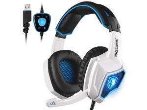 Gaming Headset for PC PS4 Computer Headphone Surround Stereo Sound USB Wired Headset with Mic Over-The-Ear Noise Isolating, Volume Control, LED Lights for PC Gamers