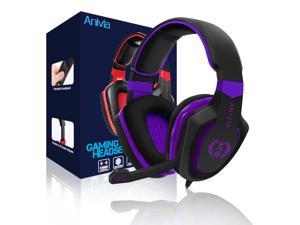 Gaming Headset Noise Isolating Over Ear Headphones with Mic, Volume Control, Bass Surround, Soft Memory Earmuffs for Xbox One PS4 PC Laptop Mac Phones Nintendo Switch Games-AH28 Black Purple