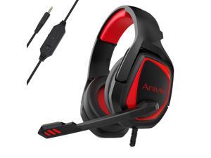 Gaming Headset, Noise Cancelling Stereo Headphone Memory Earmuffs & Volume Control Headphones Wired Compatible with PC, PS4, Xbox One, Laptop, Nintendo NES, PC Game Headset with Microphone MH602 Red