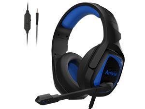 Gaming Headset,Over Ear Headphones with Mic,Comfort Headsetfor PS4 PC Xbox One Controller Noise Cancelling Bass Surround, Soft Memory Earmuffs for Laptop Mac Nintendo Switch (Anivia MH602 Blue)