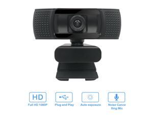 1080p HD Fixed Focus Webcam, USB Camera with Microphone Free Cover Slide, Mini Plug and Play Video Calling Computer Camera, Built-in Mic, Flexible Rotatable Clip(The Tripod not included)