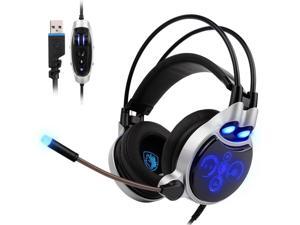 SA908 7.1 Surround Sound Gaming Headset for PC with Noise Cancelling Mic, Cool Blue LED Light
