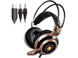 SADES Arcmage Gold Stereo Gaming Headphones With LED Lighting 3.5mm with Microphone for PC Mac PS4 Laptop SADES Arcmage Gold Stereo Gaming Headphones With LED Lighting 3.5mm with Microphone for PC Mac PS4 Laptop