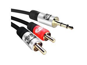 GATOR CABLE AUX to 2 RCA cable - SILVER/RED-SILVER - 15 FT - Gold Plated Connectors - Auxiliary 3.5mm Audio Plug Stereo Phone Cable Cord