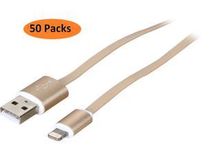 Nippon Labs USB-LI-6-GL-50P Gold Aluminum MFI Lightning Flat Cable with Gold Connetors and Gold Cable - 50 Packs