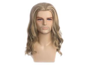 Men Long Curly Wave Wigs Male Cosplay Hair Ombre Ash Blonde Costume Toupee w/Cap Men Long Curly Wave Wigs Male Cosplay Hair Ombre Ash Blonde Costume Toupee w/Cap