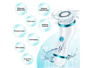 3D Sonic Electric Rotating Face Scrubber Facial Cleansing Brush w/4 Brush Heads