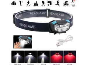 Red WHITE XPE 3led USB Headlamp, 6 Lighting Modes Head Lamp ipx4 with Motion New Red WHITE XPE 3led USB Headlamp, 6 Lighting Modes Head Lamp ipx4 with Motion New