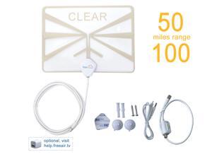 Super Thin and Amplified HDTV Antenna Clear design Dual Band / VHF / UHF / Multi-directional / USB Powered / Detachable Cable / Premium Quality and Amplified with 50+ Miles Range and TV Guide Super Thin and Amplified HDTV Antenna Clear design Dual Band / VHF / UHF / Multi-directional / USB Powered / Detachable Cable / Premium Quality and Amplified with 50+ Miles Range and TV Guide